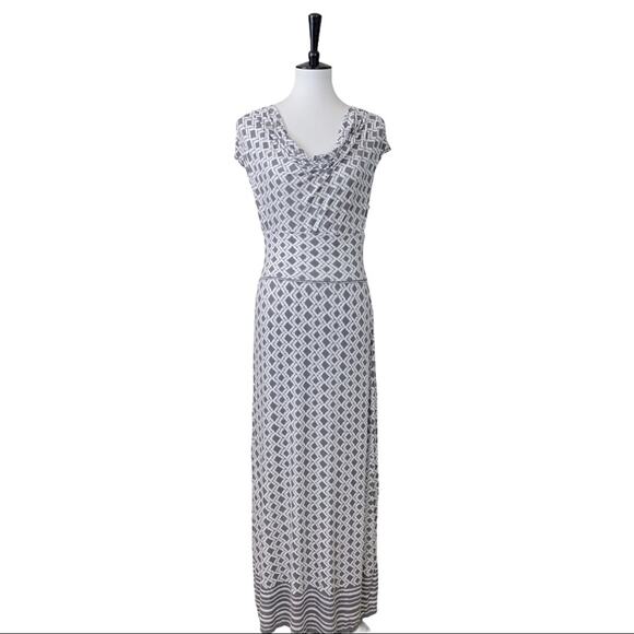 Max Studio Women's Gray White Maxi Skirt Drape Neck Shirred Top Set Size M/L - Picture 5 of 10